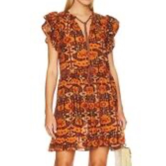 Ulla Johnson Lina Flutter Sleeve Mini Dress Size XS Sleeveless Tassel Ties Brown - Picture 2 of 12